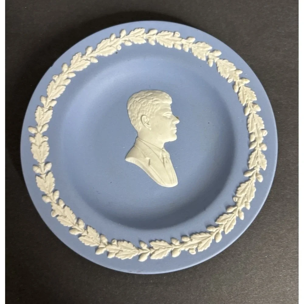 3 Wedgwood Jasperware Blue Personality Trays 4 3/8 Shakespeare Kennedy Churchill